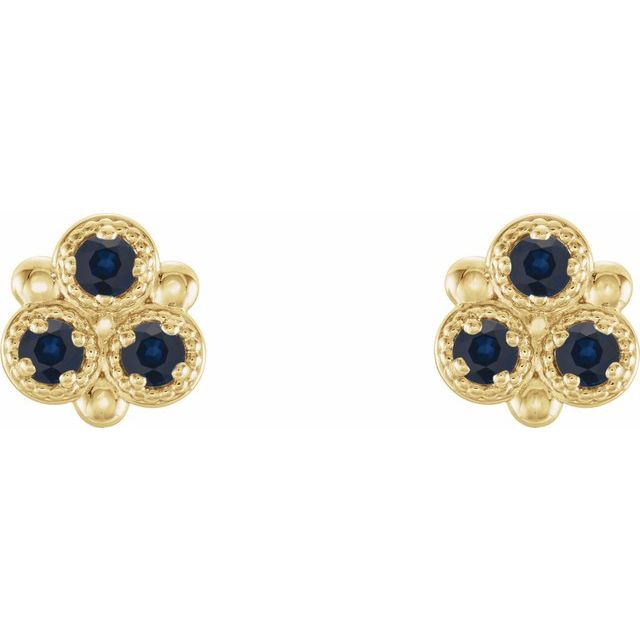 Round Natural Blue Sapphire Three-Stone Earrings