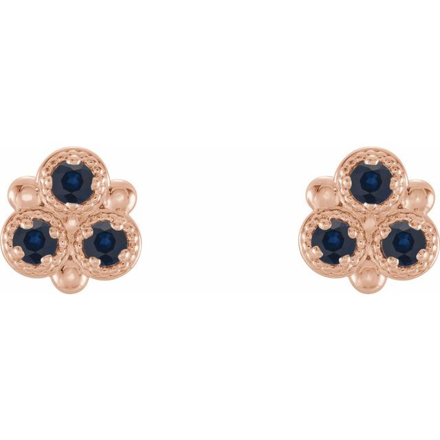 Round Natural Blue Sapphire Three-Stone Earrings