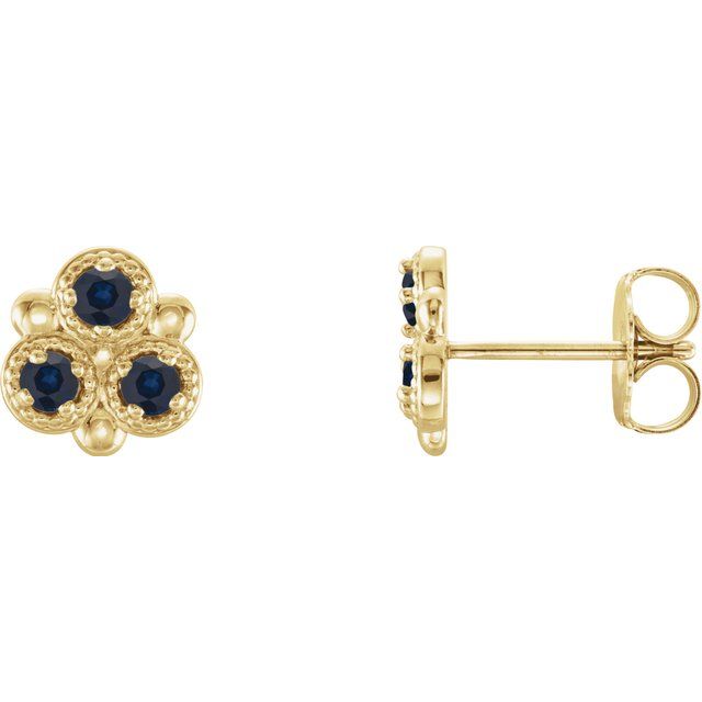 Round Natural Blue Sapphire Three-Stone Earrings
