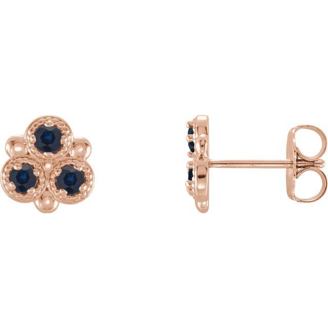 Round Natural Blue Sapphire Three-Stone Earrings