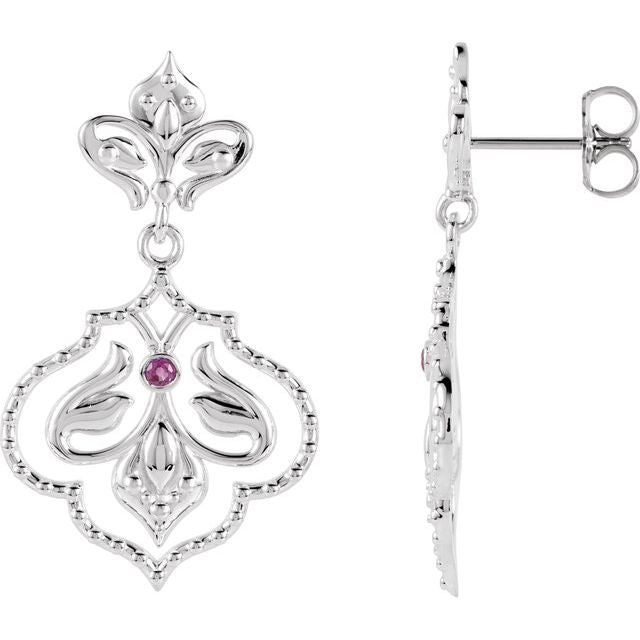 Round Natural Ruby Fleur-de-lis Earrings