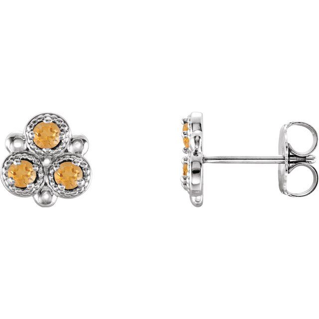 Round Natural Citrine Three-Stone Earrings