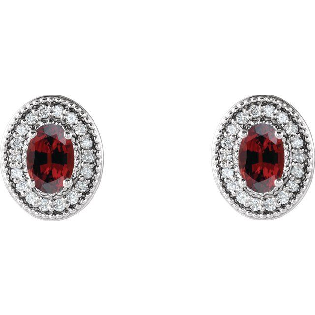 Oval 6x4mm Natural Mozambique Garnet & 1/5 CTW Natural Diamond Halo-Style Earrings