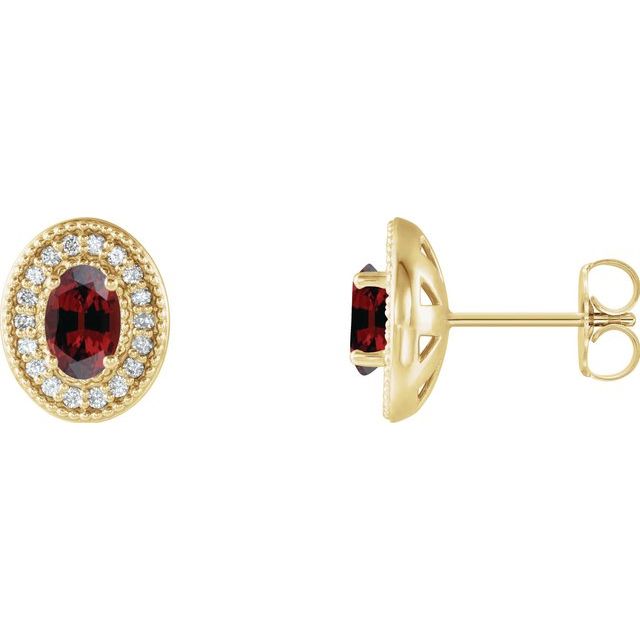 Oval 6x4mm Natural Mozambique Garnet & 1/5 CTW Natural Diamond Halo-Style Earrings