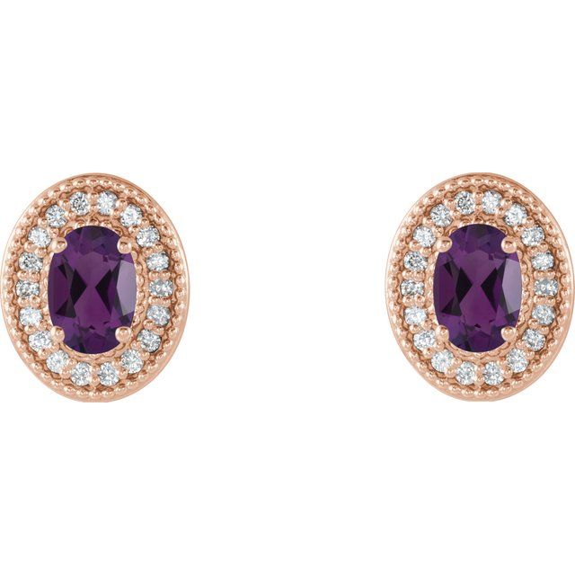 Oval 6x4mm Natural Amethyst & 1/5 CTW Natural Diamond Halo-Style Earrings