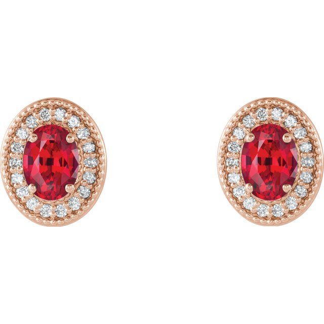 Oval 6x4mm Natural Ruby & 1/5 CTW Natural Diamond Halo-Style Earrings