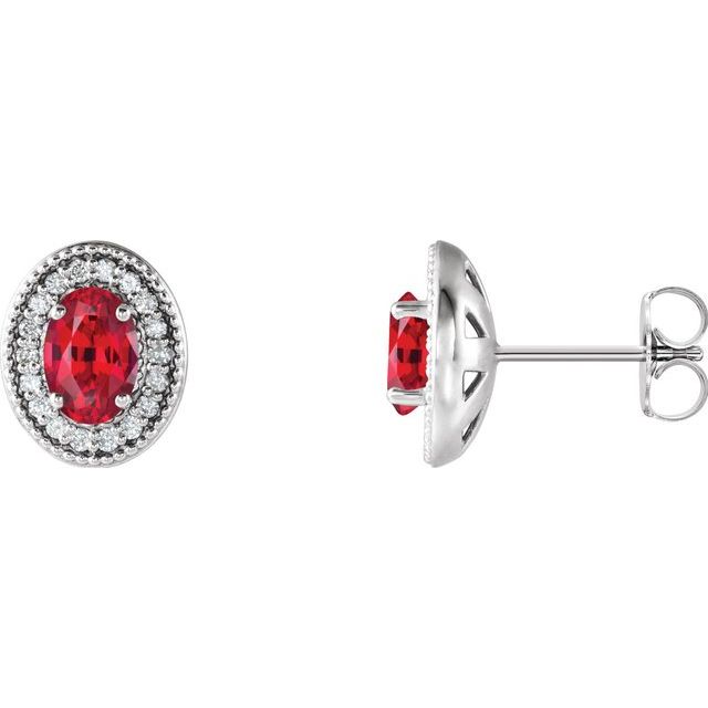 Oval 6x4mm Natural Ruby & 1/5 CTW Natural Diamond Halo-Style Earrings