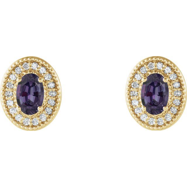 Oval 6x4mm Lab-Grown Alexandrite & 1/5 CTW Natural Diamond Halo-Style Earrings