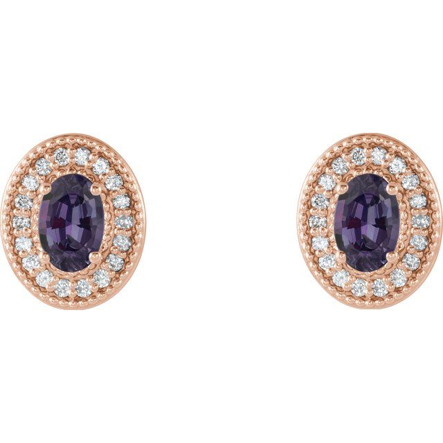 Oval 6x4mm Lab-Grown Alexandrite & 1/5 CTW Natural Diamond Halo-Style Earrings