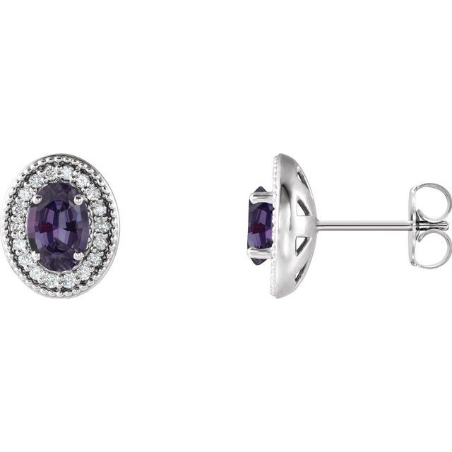 Oval 6x4mm Lab-Grown Alexandrite & 1/5 CTW Natural Diamond Halo-Style Earrings