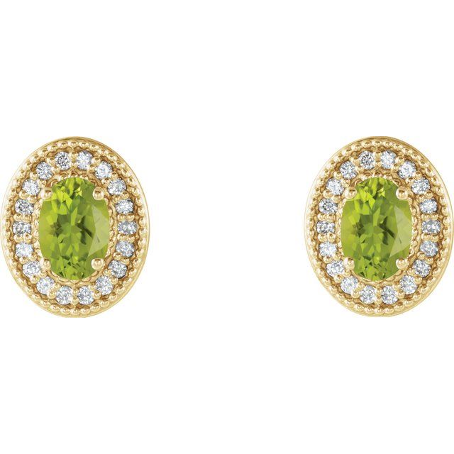 Oval 6x4mm Natural Peridot & 1/5 CTW Natural Diamond Halo-Style Earrings
