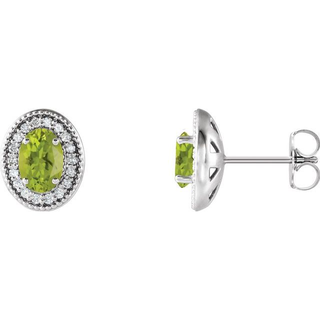 Oval 6x4mm Natural Peridot & 1/5 CTW Natural Diamond Halo-Style Earrings