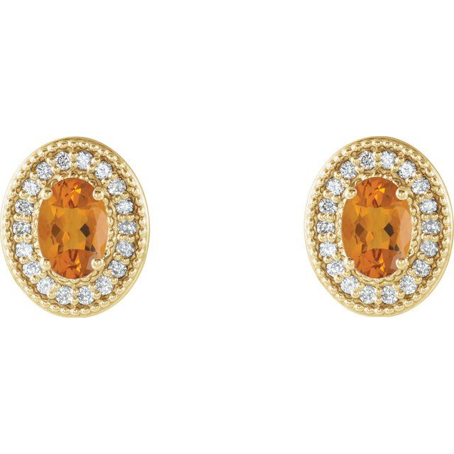 Oval 6x4mm Natural Citrine & 1/5 CTW Natural Diamond Halo-Style Earrings