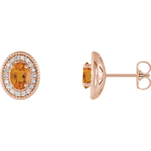 Oval 6x4mm Natural Citrine & 1/5 CTW Natural Diamond Halo-Style Earrings