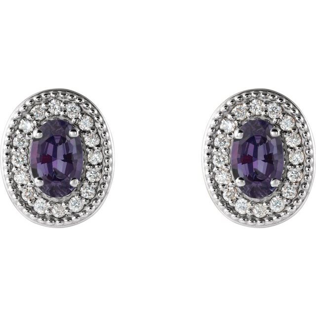 Oval 5x3mm Lab-Grown Alexandrite & 1/8 CTW Natural Diamond Halo-Style Earrings