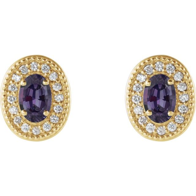 Oval 5x3mm Lab-Grown Alexandrite & 1/8 CTW Natural Diamond Halo-Style Earrings