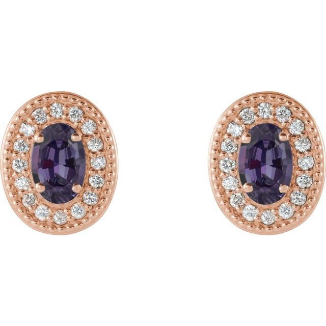 Oval 5x3mm Lab-Grown Alexandrite & 1/8 CTW Natural Diamond Halo-Style Earrings