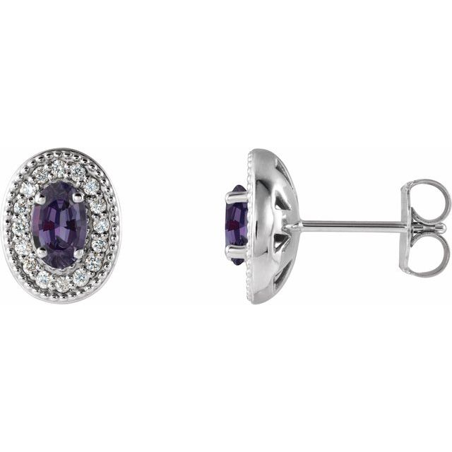 Oval 5x3mm Lab-Grown Alexandrite & 1/8 CTW Natural Diamond Halo-Style Earrings