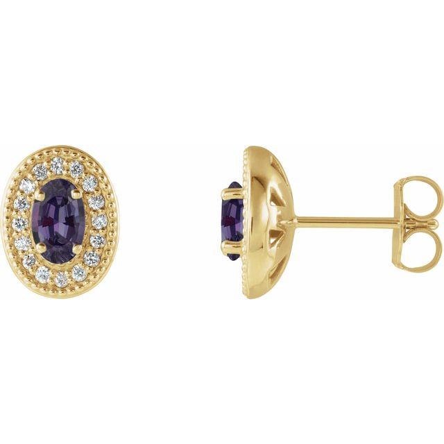 Oval 5x3mm Lab-Grown Alexandrite & 1/8 CTW Natural Diamond Halo-Style Earrings