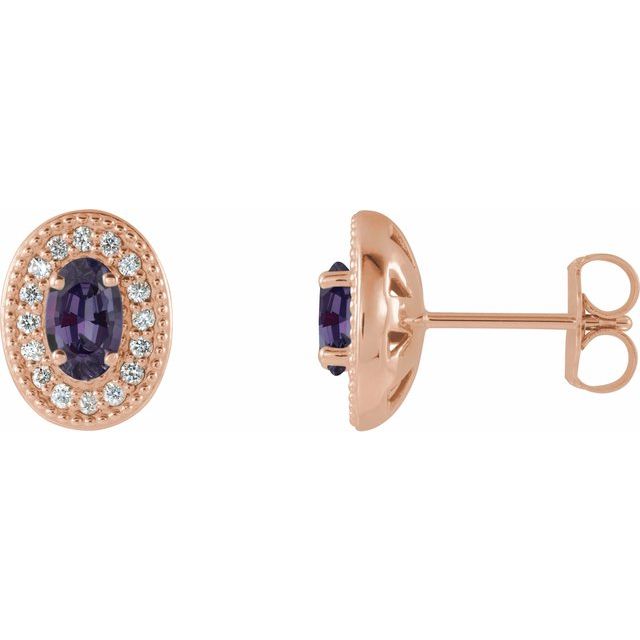 Oval 5x3mm Lab-Grown Alexandrite & 1/8 CTW Natural Diamond Halo-Style Earrings