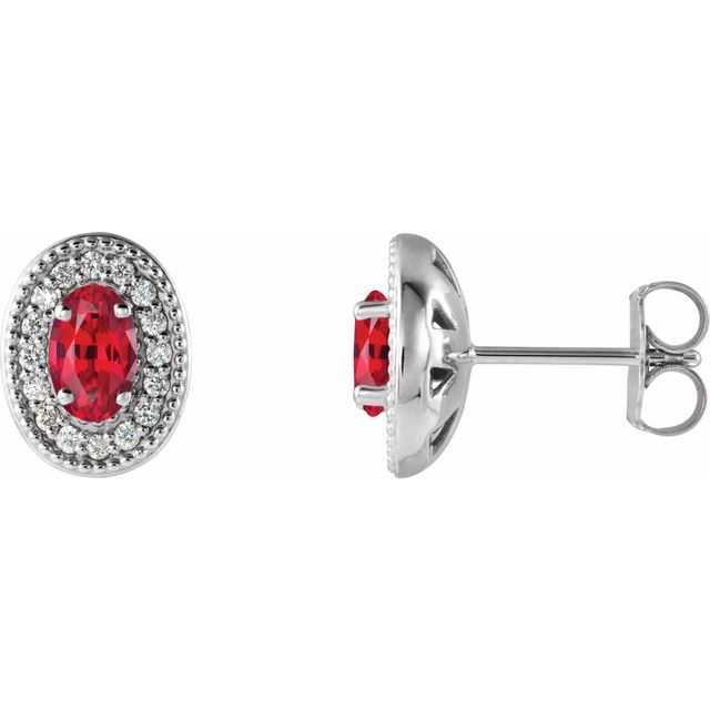 Oval 5x3mm Natural Ruby & 1/8 CTW Natural Diamond Halo-Style Earrings