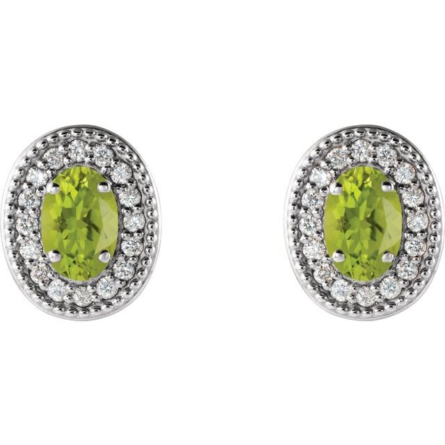 Oval 5x3mm Natural Peridot & 1/8 CTW Natural Diamond Halo-Style Earrings