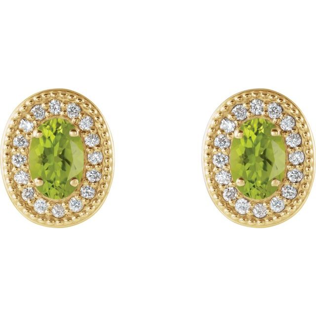 Oval 5x3mm Natural Peridot & 1/8 CTW Natural Diamond Halo-Style Earrings