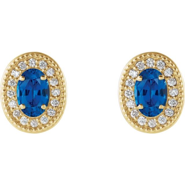 Oval 5x3mm Lab-Grown Blue Sapphire & 1/8 CTW Natural Diamond Halo-Style Earrings