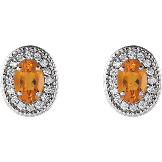 Oval 5x3mm Natural Citrine & 1/8 CTW Natural Diamond Halo-Style Earrings