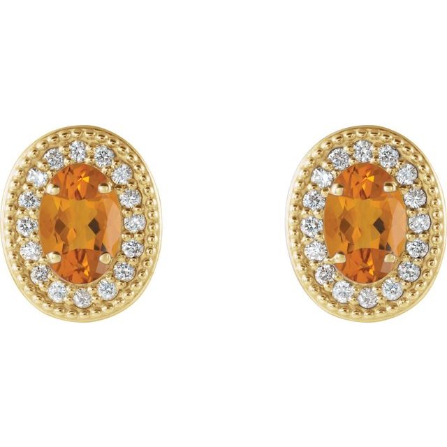 Oval 5x3mm Natural Citrine & 1/8 CTW Natural Diamond Halo-Style Earrings