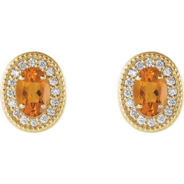 Oval 7x5mm Natural Citrine & 1/5 CTW Natural Diamond Halo-Style Earrings