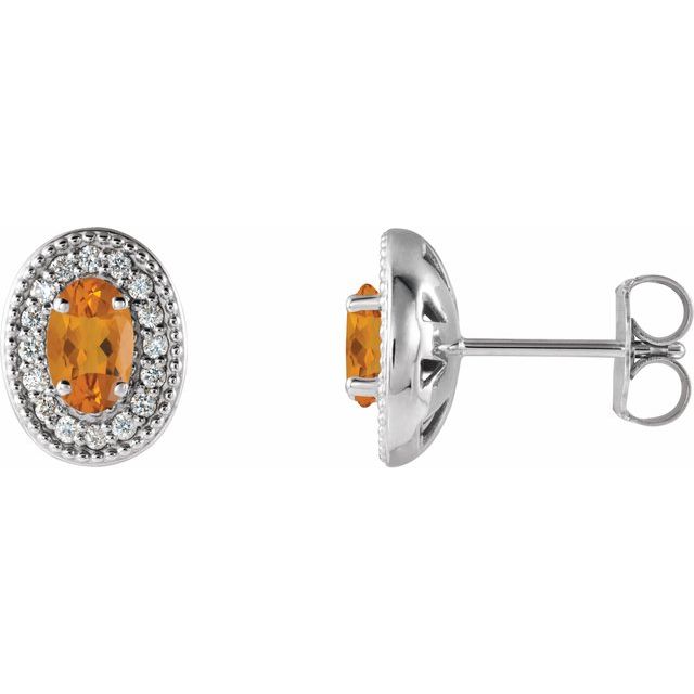 Oval 5x3mm Natural Citrine & 1/8 CTW Natural Diamond Halo-Style Earrings