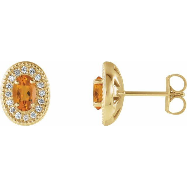 Oval 5x3mm Natural Citrine & 1/8 CTW Natural Diamond Halo-Style Earrings