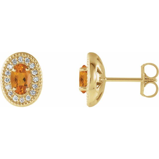 Oval 7x5mm Natural Citrine & 1/5 CTW Natural Diamond Halo-Style Earrings