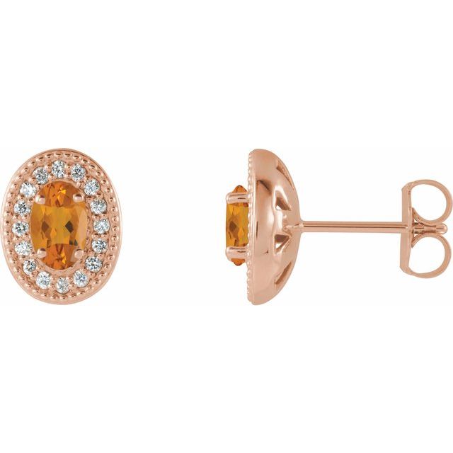 Oval 5x3mm Natural Citrine & 1/8 CTW Natural Diamond Halo-Style Earrings