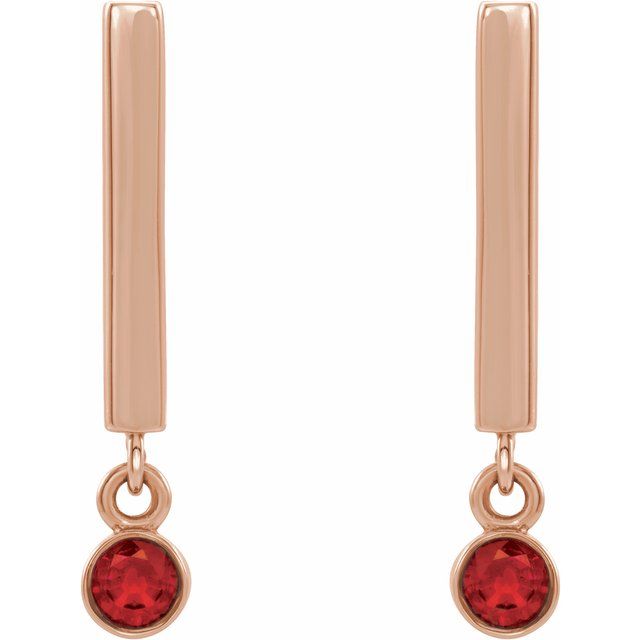 Round Natural Ruby Bar Earrings
