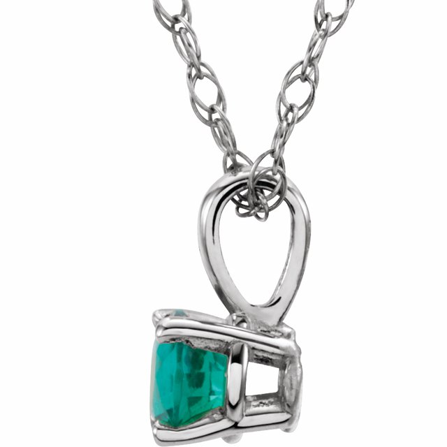 Round 3mm Lab-Grown Emerald Youth Solitaire 14" Necklace
