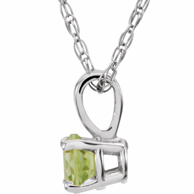 Round 3mm Natural Peridot Youth Solitaire 14" Necklace