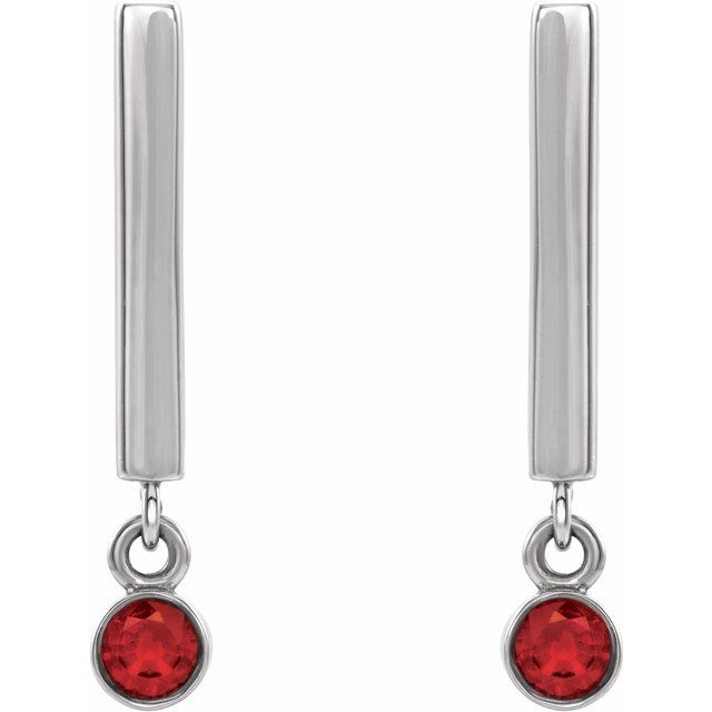 Round Natural Ruby Bar Earrings