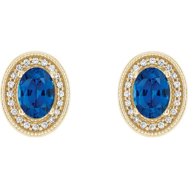 Oval 7x5mm Lab-Grown Blue Sapphire & 1/5 CTW Natural Diamond Halo-Style Earrings