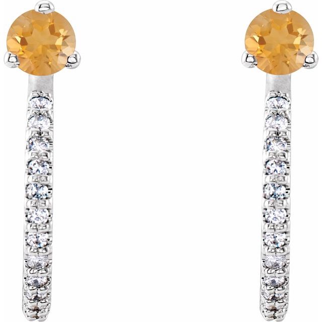 Round Natural Citrine & 1/6 CTW Natural Diamond J-Hoop Earrings