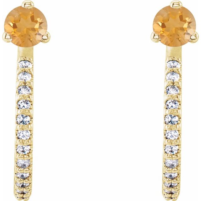 Round Natural Citrine & 1/6 CTW Natural Diamond J-Hoop Earrings