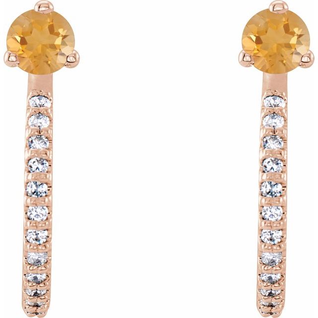 Round Natural Citrine & 1/6 CTW Natural Diamond J-Hoop Earrings