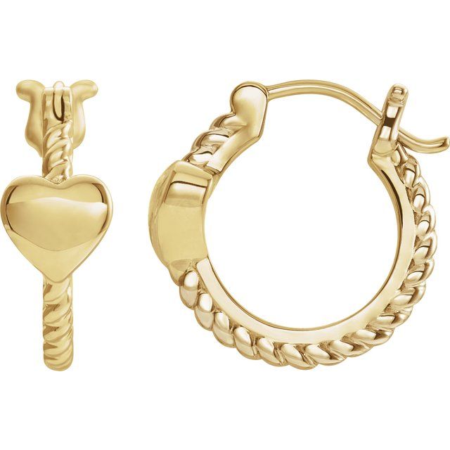 14mm Heart Rope Hoop Earrings
