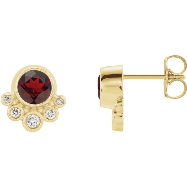Round Natural Mozambique Garnet & 1/8 CTW Natural Diamond Earrings