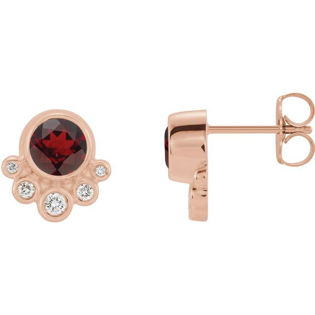 Round Natural Mozambique Garnet & 1/8 CTW Natural Diamond Earrings