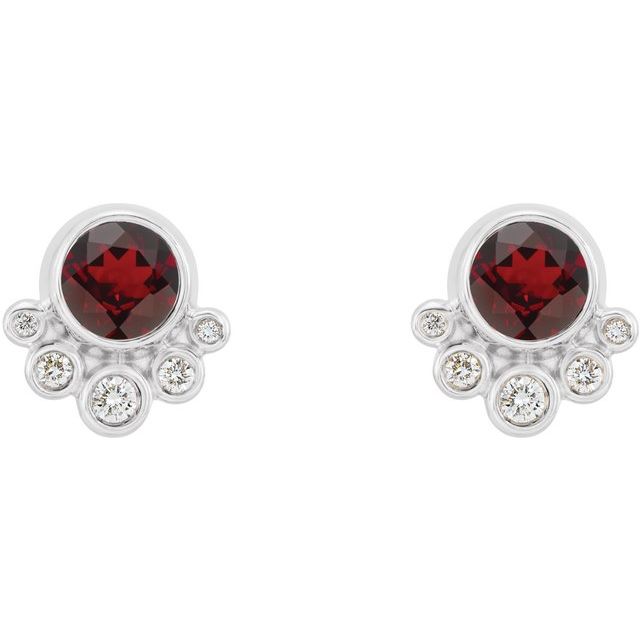 Round Natural Mozambique Garnet & 1/8 CTW Natural Diamond Earrings