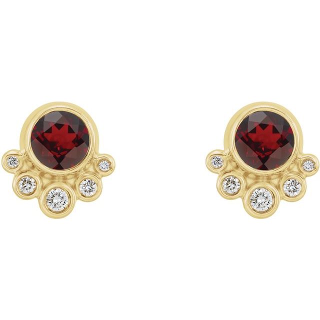 Round Natural Mozambique Garnet & 1/8 CTW Natural Diamond Earrings