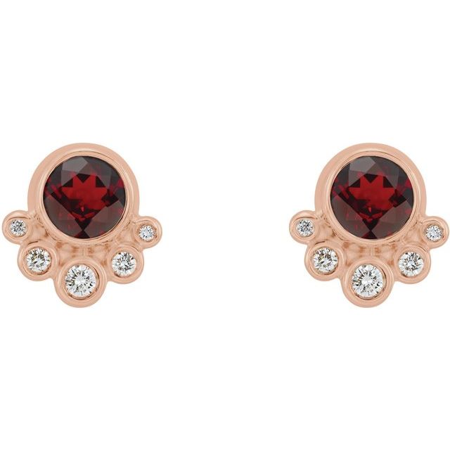 Round Natural Mozambique Garnet & 1/8 CTW Natural Diamond Earrings