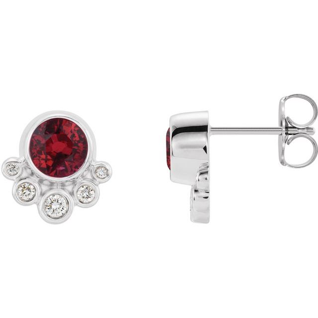 Round Natural Ruby & 1/8 CTW Natural Diamond Earrings